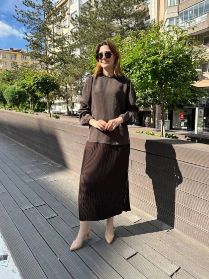 Misswhence 37019 Kahverengi İpek Kısa Tunik