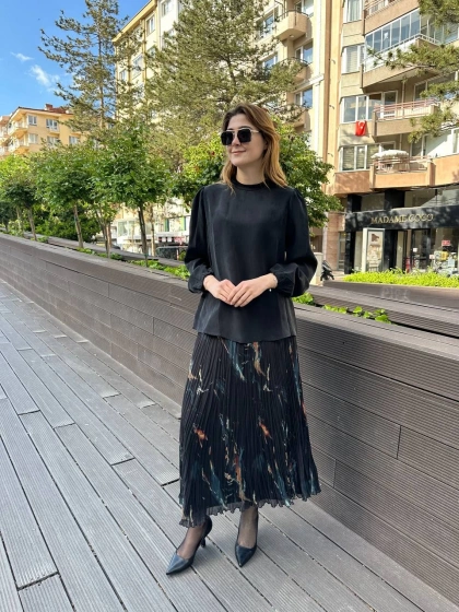 Misswhence 37019 Siyah İpek Kısa Tunik