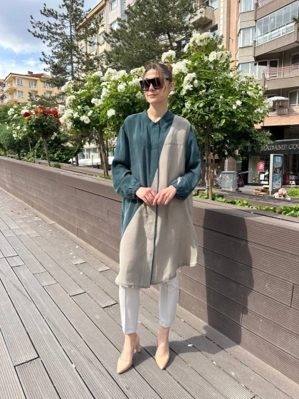 Misswhence 37315 Zümrüt Taş Cupro İpek Gömlek