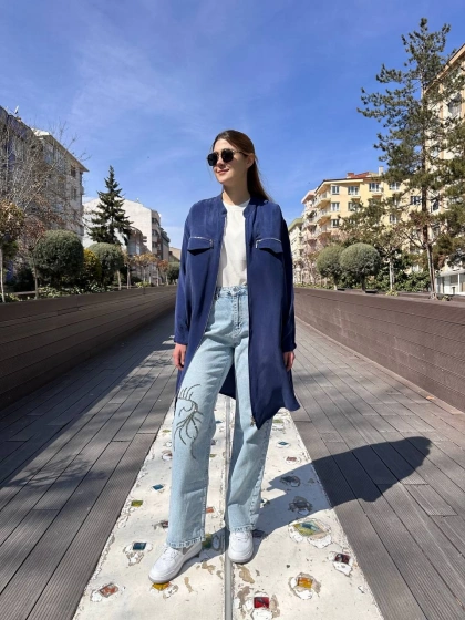 Misswhence 37402 İndigo Fermuarlı Ara Boy Kap