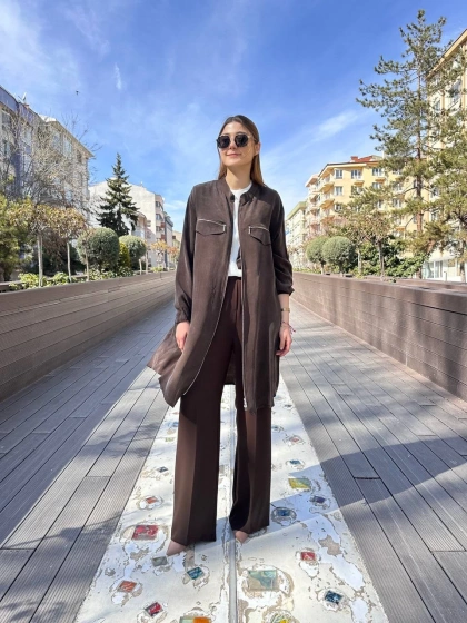 Misswhence 37402 Kahverengi Fermuarlı Ara Boy Kap