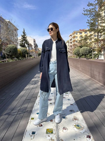 Misswhence 37402 Lacivert Fermuarlı Ara Boy Kap