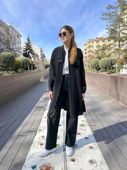 Misswhence 37402 Siyah Fermuarlı Ara Boy Kap