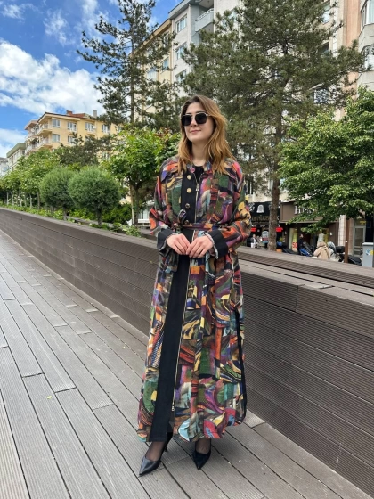 Misswhence 37510 Orijinal Desenli Düğme Detaylı Kap