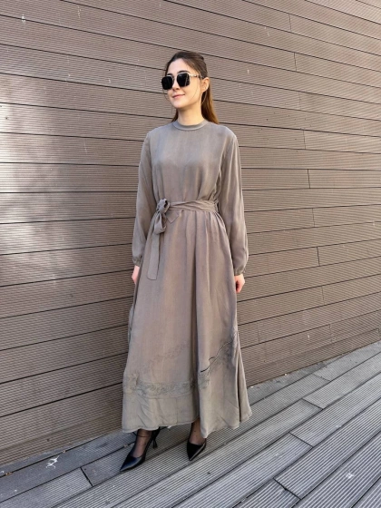 Misswhence 37800 Gri Fermuarlı İşlemeli Elbise