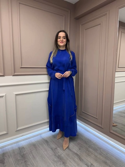 Misswhence 37800 Saks Fermuarlı İşlemeli Elbise