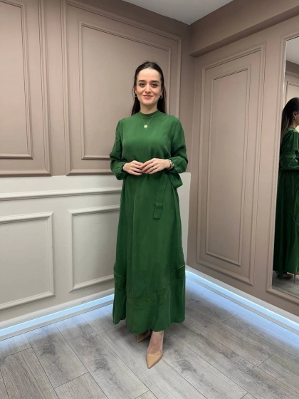 Misswhence 37800 Yeşil Fermuarlı İşlemeli Elbise