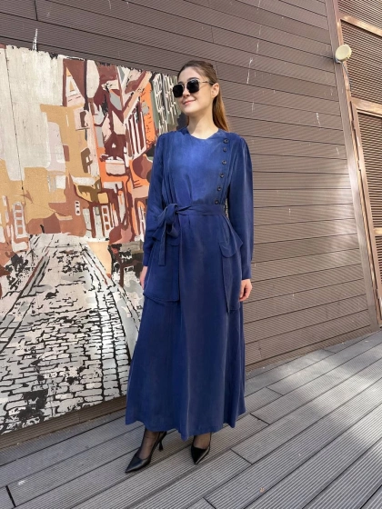 Misswhence 37805 İndigo Düğme Detaylı Elbise