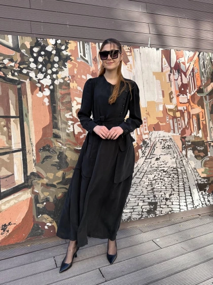 Misswhence 37805 Siyah Düğme Detaylı Elbise