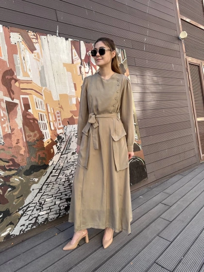 Misswhence 37805 Taş Düğme Detaylı Elbise