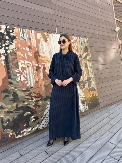 Misswhence 37810 Lacivert Bel Detaylı Elbise