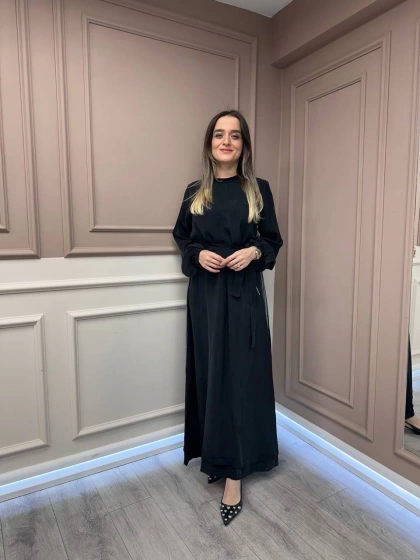 Misswhence 37829 Siyah Yanı Detaylı İpek Elbise
