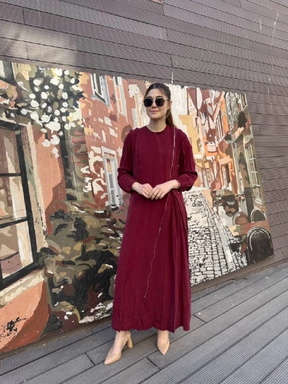 Misswhence 37830 Bordo Fermuarlı Elbise