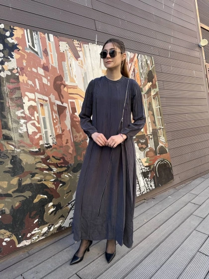 Misswhence 37830 Gri Fermuarlı Elbise