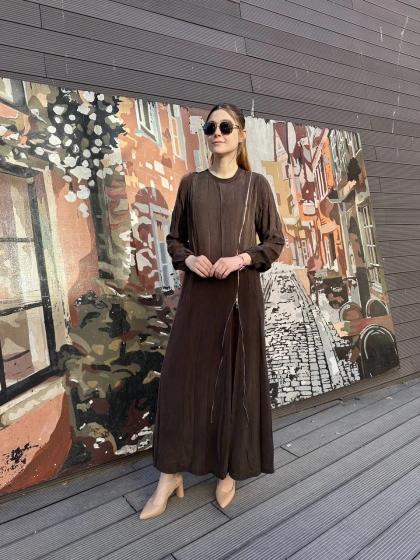 Misswhence 37830 Kahverengi Fermuarlı Elbise