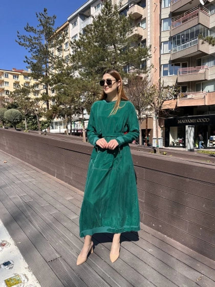 Misswhence 37838 Yeşil Etek Ucu Detaylı Elbise