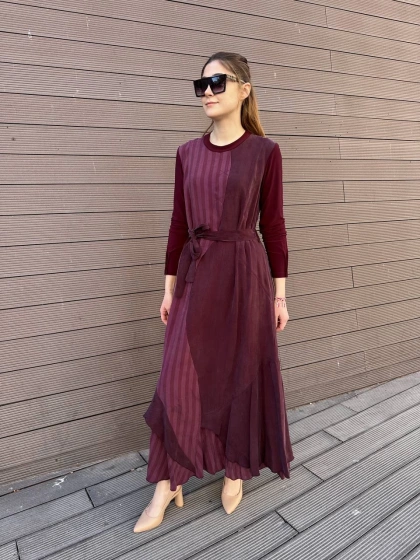 Misswhence 37839 Bordo İpek Elbise