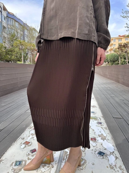 Misswhence 37921 Kahverengi Fermuarlı Etek