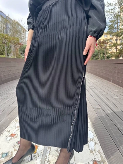 Misswhence 37921 Siyah Fermuarlı Etek