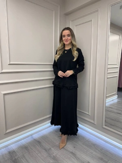 Misswhence 38004 Siyah Güpür Detaylı Etekli Takım