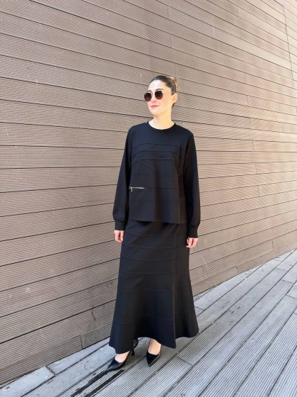 Misswhence 38006 Siyah Fermuar Detaylı Takım