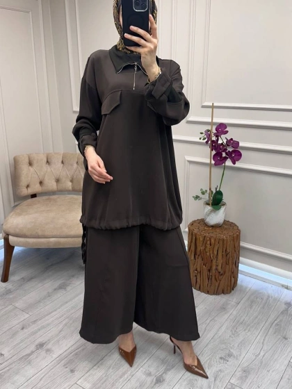 Misswhence 38008 Kahverengi Pantolonlu Takım