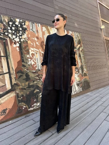 Misswhence 38010 Siyah Cupro Jakar Tunik Takım