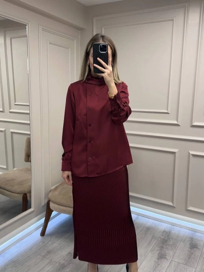 Misswhence 38015 Bordo Saten Etekli Takım