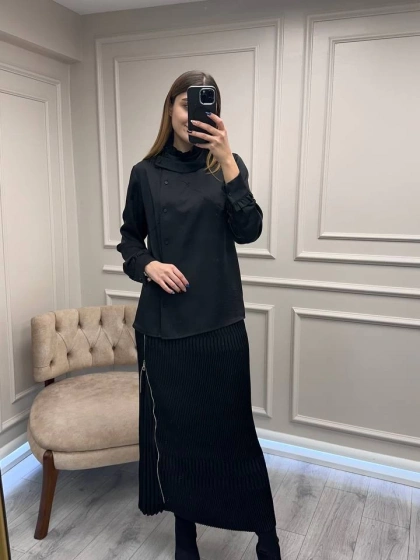 Misswhence 38015 Siyah Saten Etekli Takım