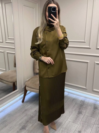 Misswhence 38015 Yeşil Saten Etekli Takım