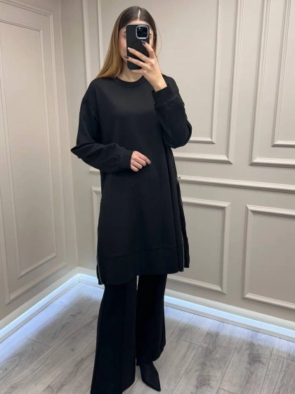 Misswhence 38020 Siyah Yanları Fermuar Detaylı Tunik
