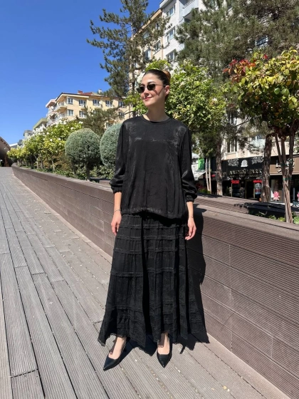 Misswhence 38025 Siyah Cupro Dantelli Takım