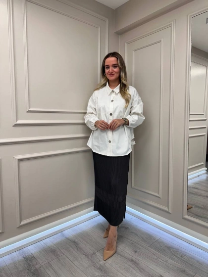 Misswhence 38031 Beyaz Dikiş Detaylı Tunik