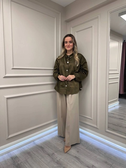 Misswhence 38031 Haki Dikiş Detaylı Tunik