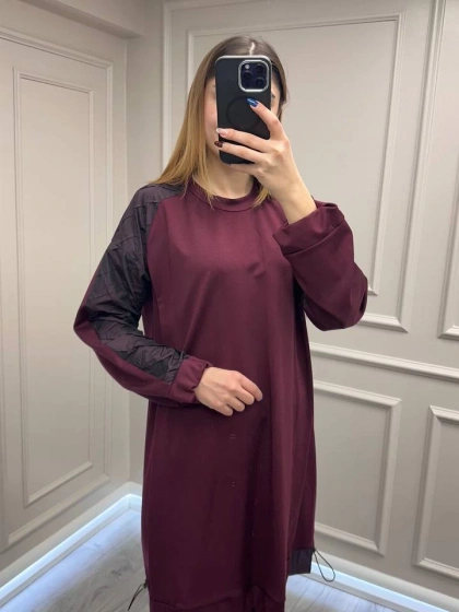 Misswhence 38040 Bordo Kolları Detaylı Tunik