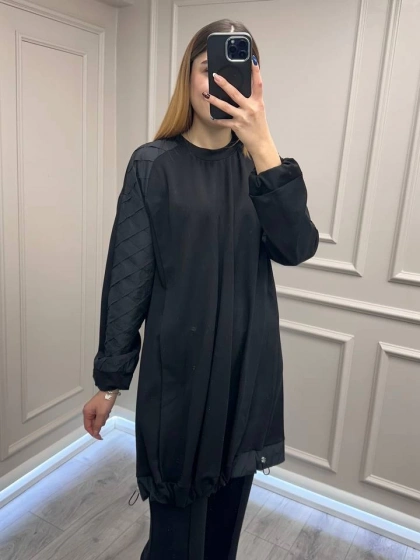 Misswhence 38040 Siyah Kolları Detaylı Tunik