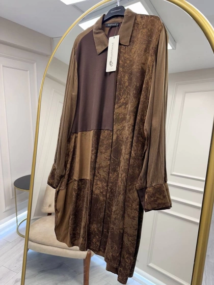 Misswhence 38303 Kahverengi Patchwork Cupro Tunik
