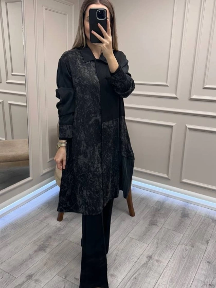Misswhence 38303 Siyah Patchwork Cupro Tunik