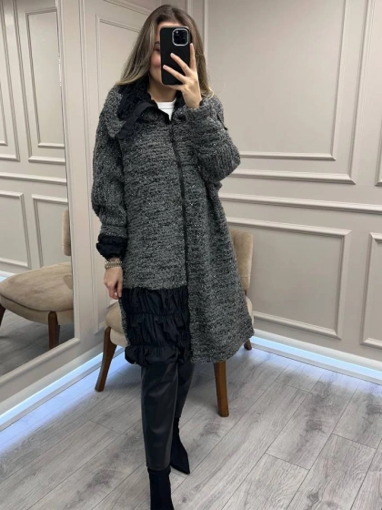 Misswhence 38422 Gri Triko Yün Kap