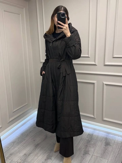 Misswhence 38513 Kahverengi İçi Pamuk Kumaş Kaban