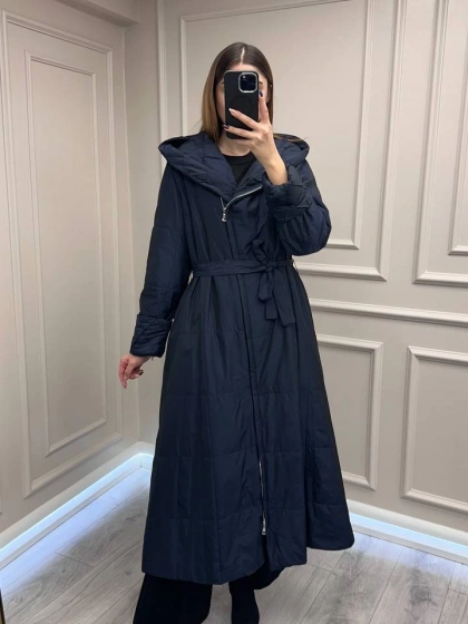 Misswhence 38513 Lacivert İçi Pamuk Kumaş Kaban