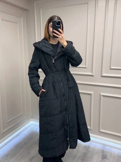 Misswhence 38513 Siyah İçi Pamuk Kumaş Kaban