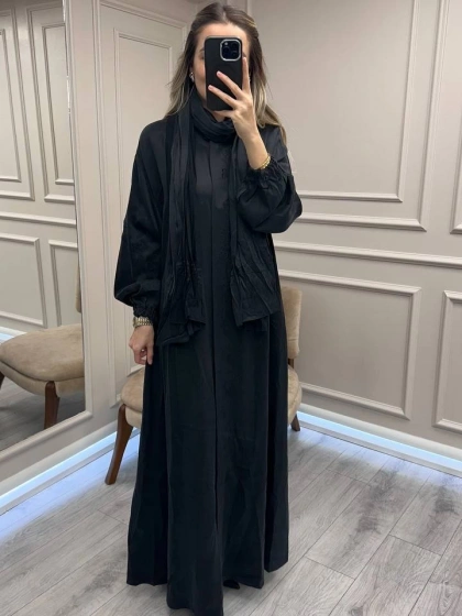 Misswhence 38514 Siyah Nakış Detaylı Şallı Ferace