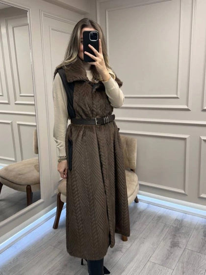 Misswhence 38700 Kahverengi Kemerli Yelek