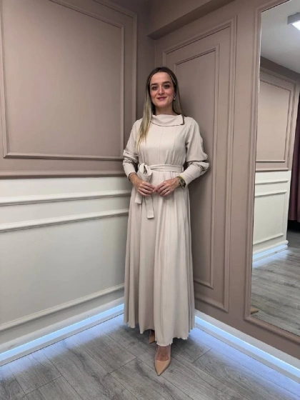 Misswhence 38803 Ekru Fermuar Detaylı Elbise