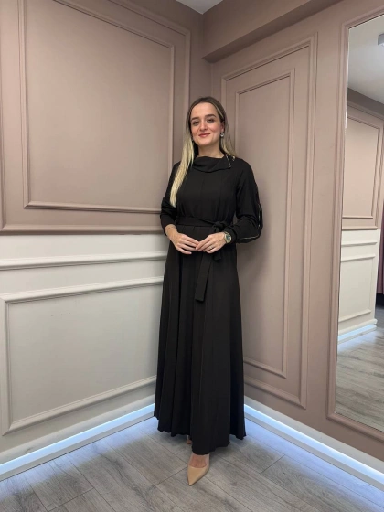 Misswhence 38803 Kahverengi Fermuar Detaylı Elbise