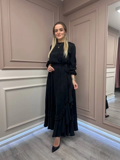 Misswhence 38806 Siyah Cupro Dantel Detaylı Elbise