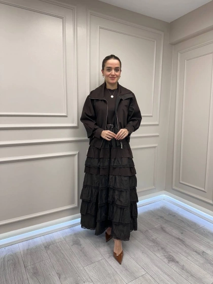 Misswhence 38807 Kahverengi Ceketli İkili Elbise