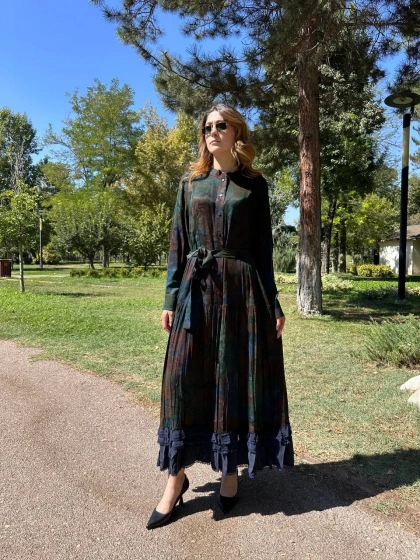 Misswhence 38809 Oijinal Jakarlı Cupro Elbise