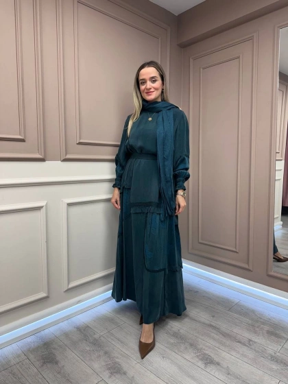 Misswhence 38818 Zümrüt Cupro Elbise